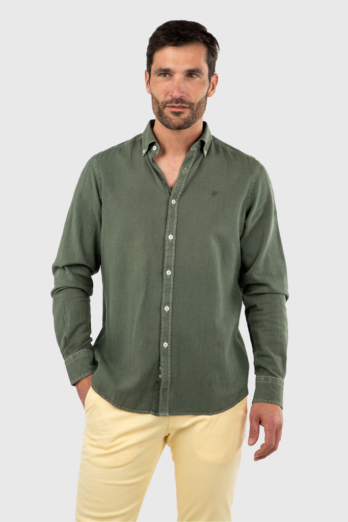 Camisa Étnica Lino Khaki Garment Dyed