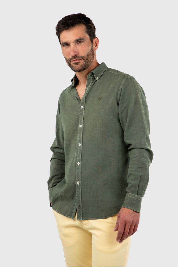 Camisa Étnica Lino Khaki Garment Dyed